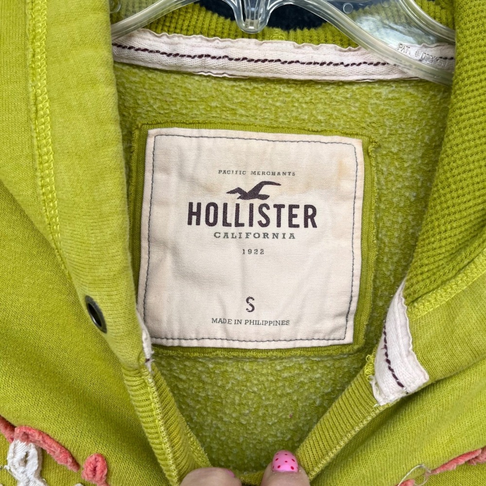 Hollister Vintage Y2K Coconut Girl Hoodie‎ Lime Green Pullover Waffle Hood Small - Picture 3 of 7